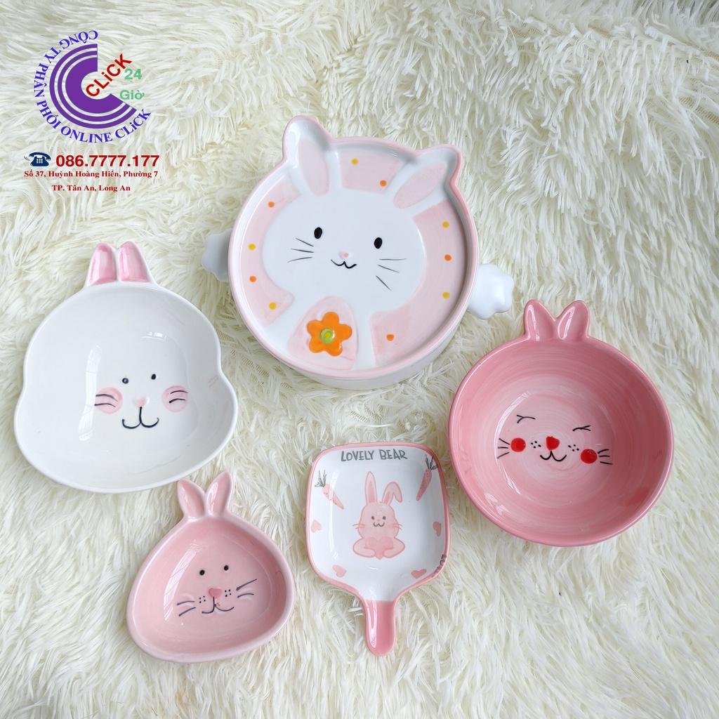 Sét 5 món Mâm Cơm Chén Tô Dĩa Hình Thỏ Xinh Xắn Ấn Tượng Gốm Sứ Cao Cấp Hàng Khử Chì
