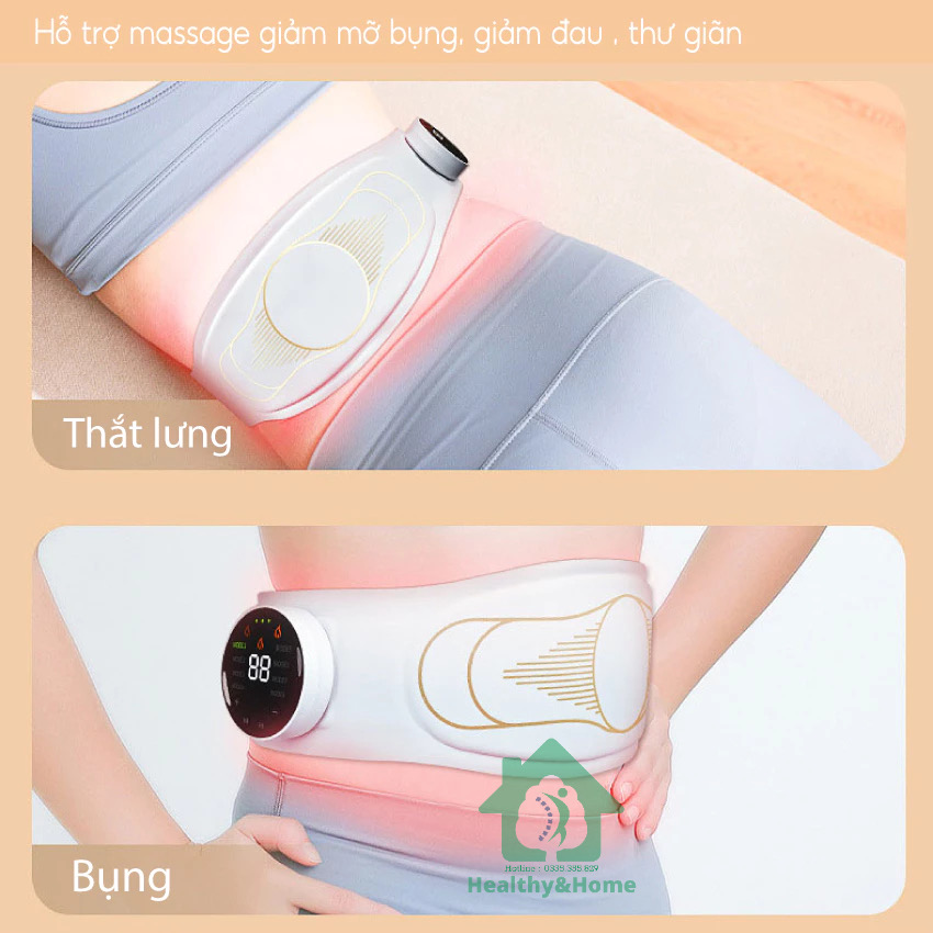 Máy Massage tan mỡ bụng Xung Điện EMS Beame BM-B48, Đai Massage Lưng Bụng Rung Nhiệt Giảm Đau Bụng Kinh