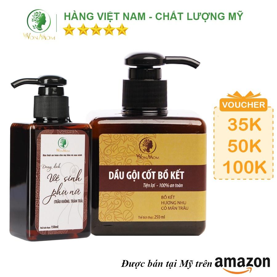 Bộ tắm gội thơm tho cửa mình Wonmom ( 1 Dầu gội cốt bồ kết + 1 Dung dịch vệ sinh )