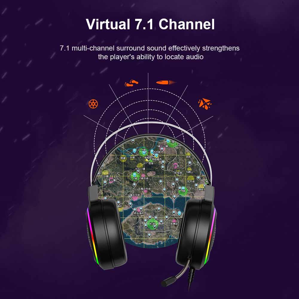 Hollow RGB Gaming Headset Wired Computer Headset Heavy Bass 7.1 Usb Headset With Microphone