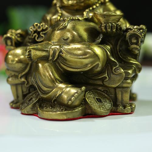 Tượng Phật Di Lặc Ngồi Bằng Đồng, Cao 11cm - Để Ô Tô - Để Bàn Làm Việc