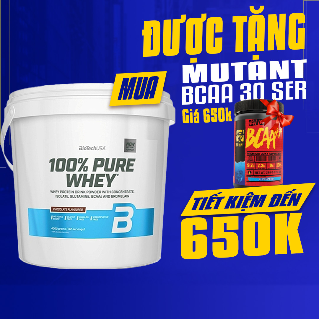 Sữa Tăng Cơ 100% Pure Whey BiotechUSA Thùng 4Kg - Nhiều Vị Thơm Ngon