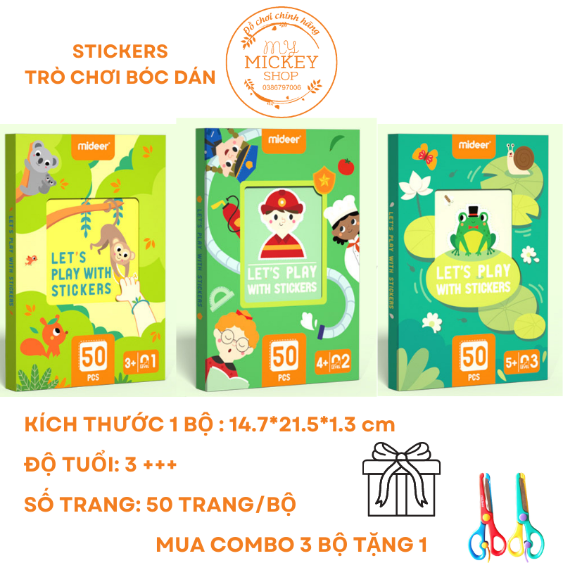 Bộ đồ chơi thủ công bóc dán Mideer 3 cấp độ cho bé 345 tuổi Level up sticking chủ đề động vật xe cộ