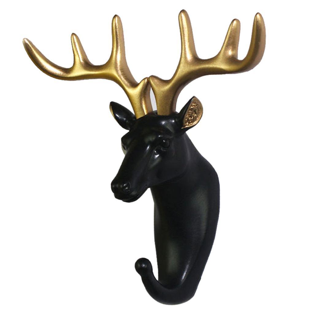 2Pcs Resin Animal Head Hook Hat Key Wall Hanger Black-Golden Decoration
