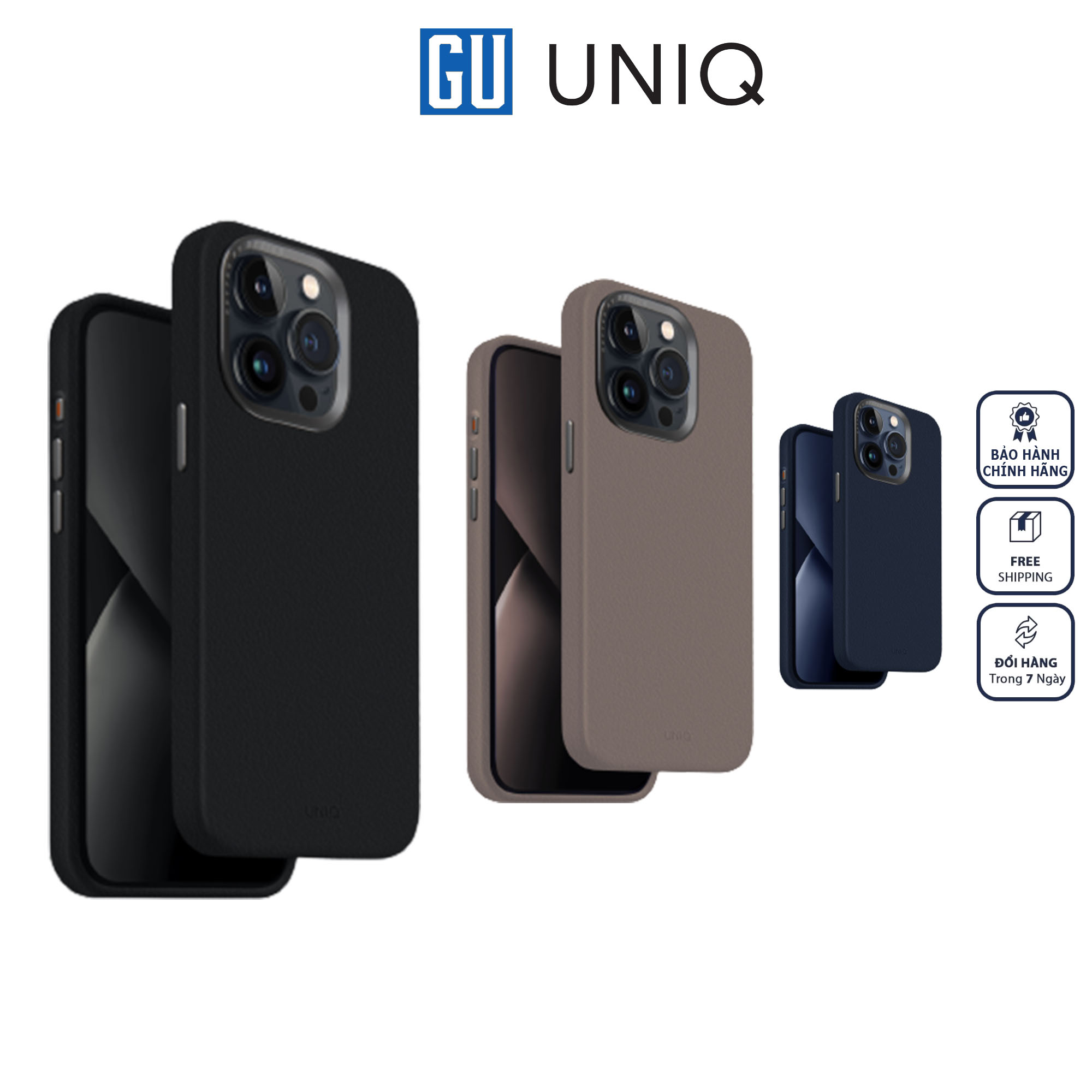 Ốp UNIQ Hybrid Magclick Charging Lyden Dành Cho iPhone 15 Pro/15 Pro Max Giả DaTương Thích Sạc Không Dây Hàng Chính Hãng