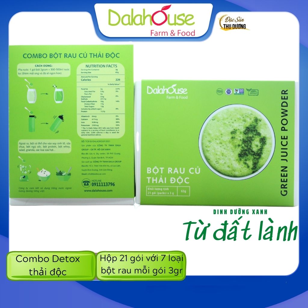 3 Hộp Combo Detox thải độc - Bột rau củ hữu cơ sấy lạnh Dalahouse - Mỗi hộp 21 gói 3gr với 7 loại rau củ có tác dụng bổ sung dinh dưỡng, hỗ trợ giảm cân, Thải độc, thanh lọc cơ thể