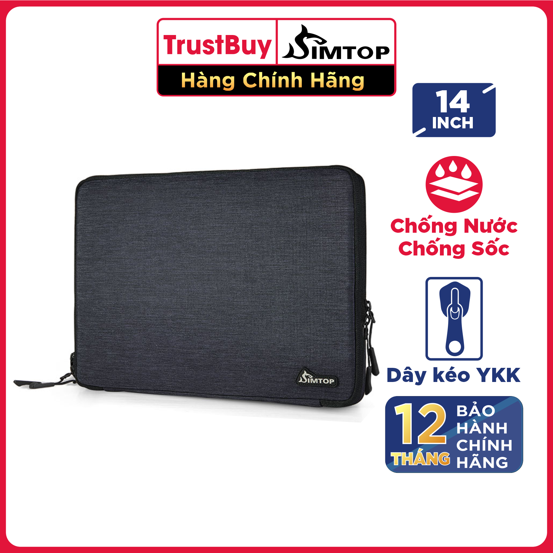 Túi Chống Sốc Cho Laptop, Macbook 14 inch Cao Cấp Khóa YKK, Kháng Nước SIMTOP ALL ZIP - Hàng Chính Hãng