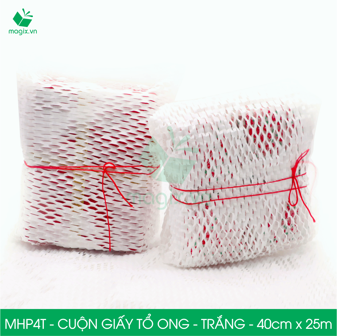 MHP4T - 40cm x 25m - Cuộn giấy tổ ong gói quà, gói hàng chống sốc - Kraft trắng kem Tiêu Chuẩn