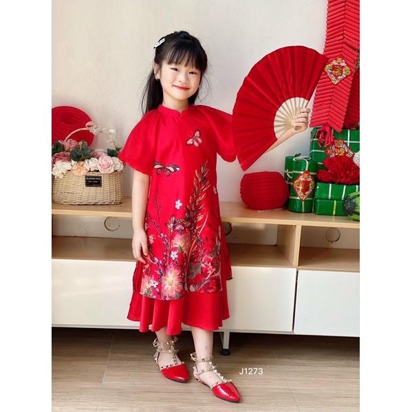 ÁO DÀI ĐỎ TƠ ÁNH NHŨ BÉ GÁI