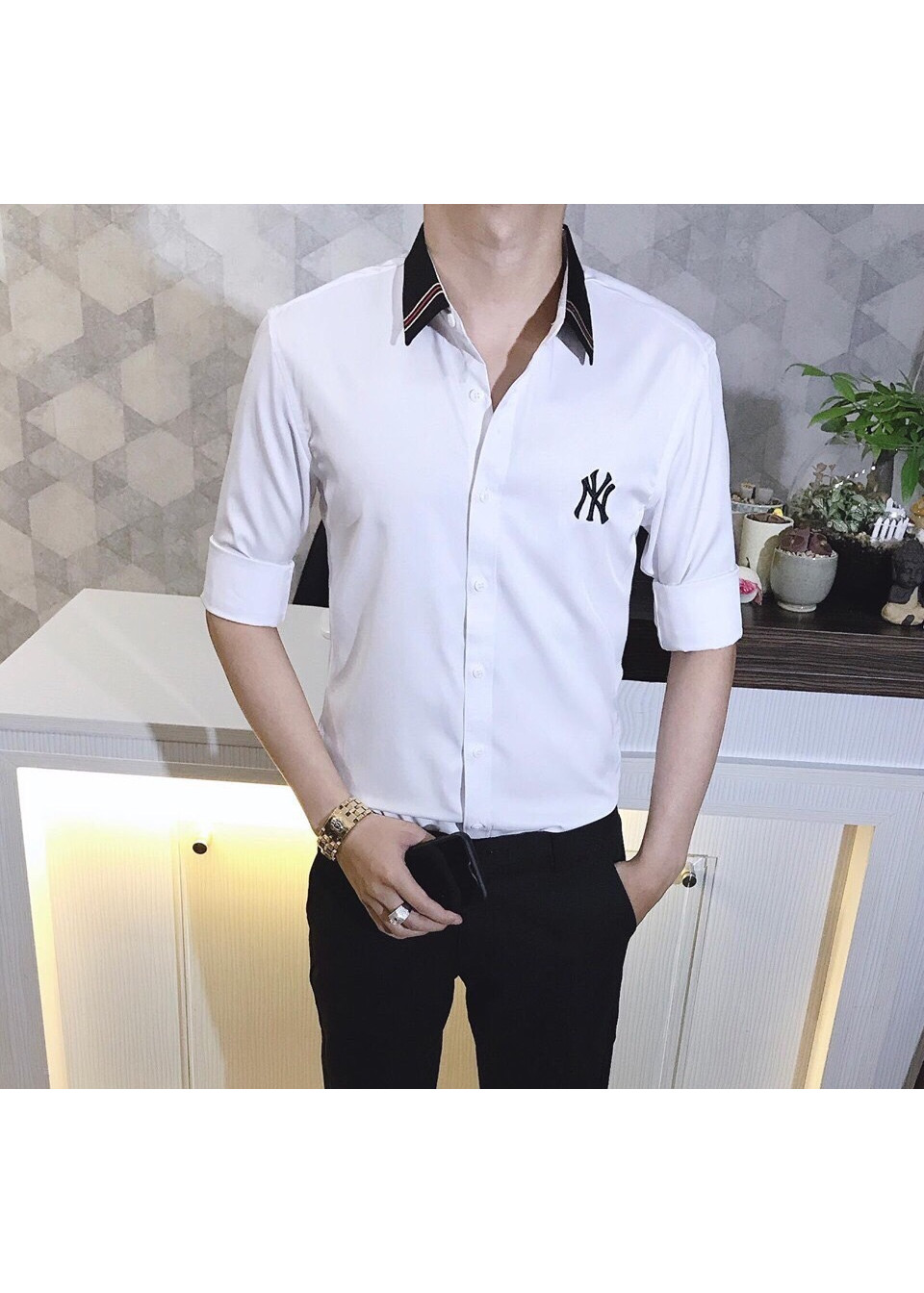 Áo Sơ Mi Nam Dài Tay Không Nhăn Body Hàn Quốc