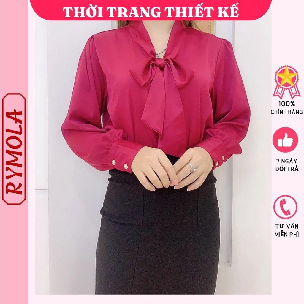 Áo kiểu chất Lụa tay dài phối nơ thiết kế dáng rộng thời trang công sở thanh lịch