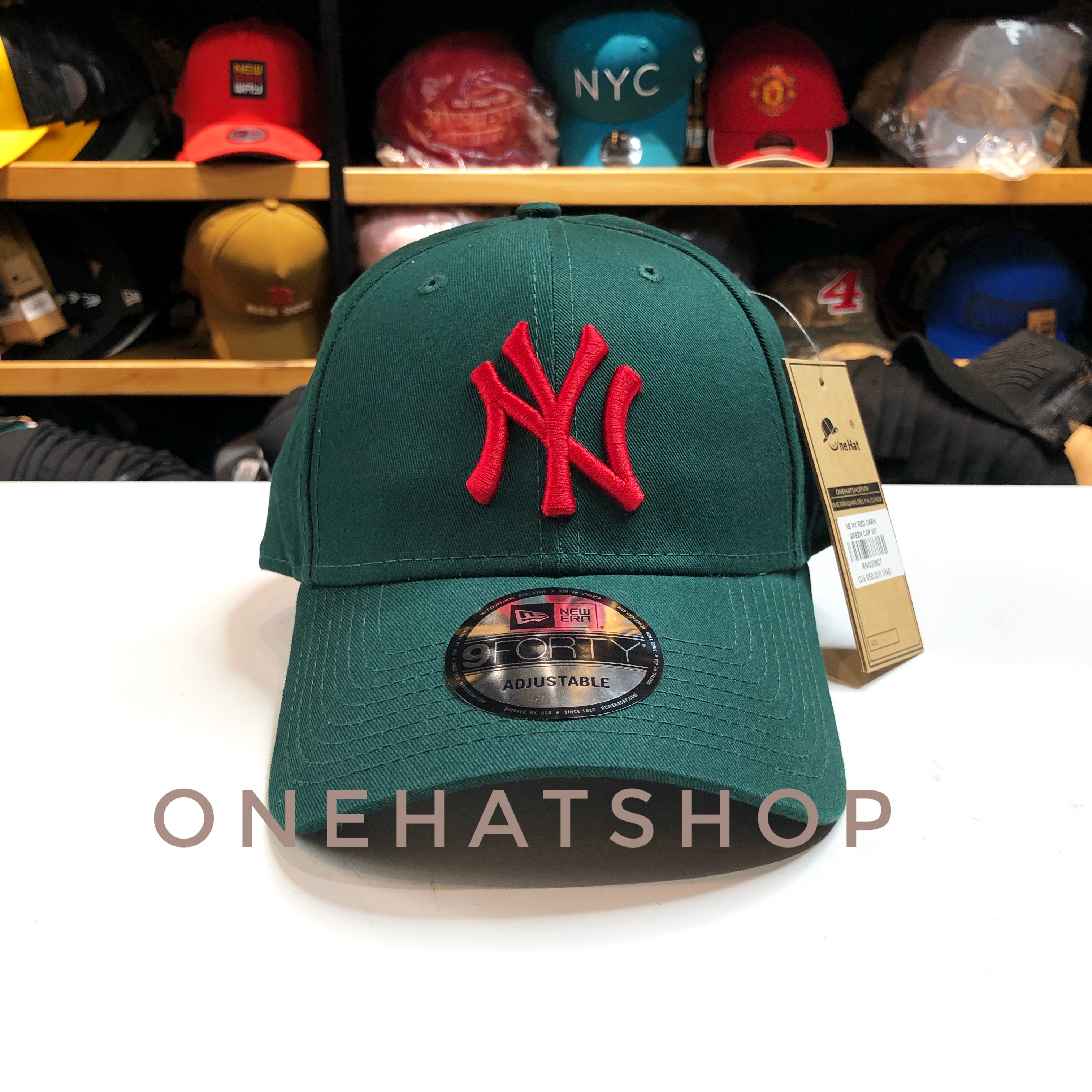 Nón kết fom cứng baseball cap NE NY vải xanh lá quai cài dây rút