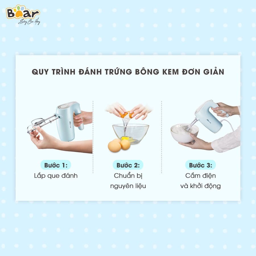 Máy đánh trứng, nhào bột 5 tốc độ Bear DDQ B02P5 bản nội địa Trung bảo hành 12 tháng hàng chính hãng tặng vớt lòng đỏ