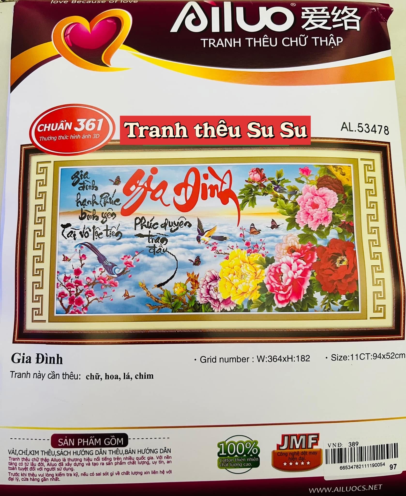 Tranh thêu chữ thập Gia đình AL53478, kích thước 94 x 52 cm