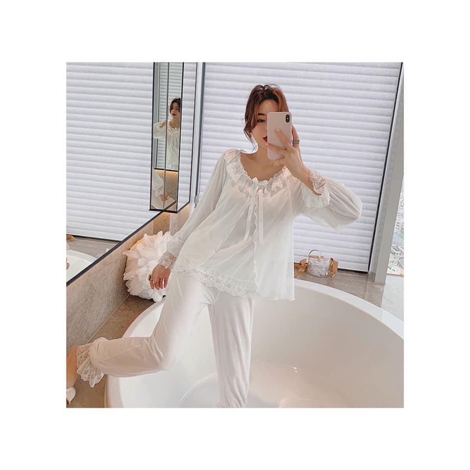 Bộ Ngủ Pyjama tiểu thư viền ren cao cấp