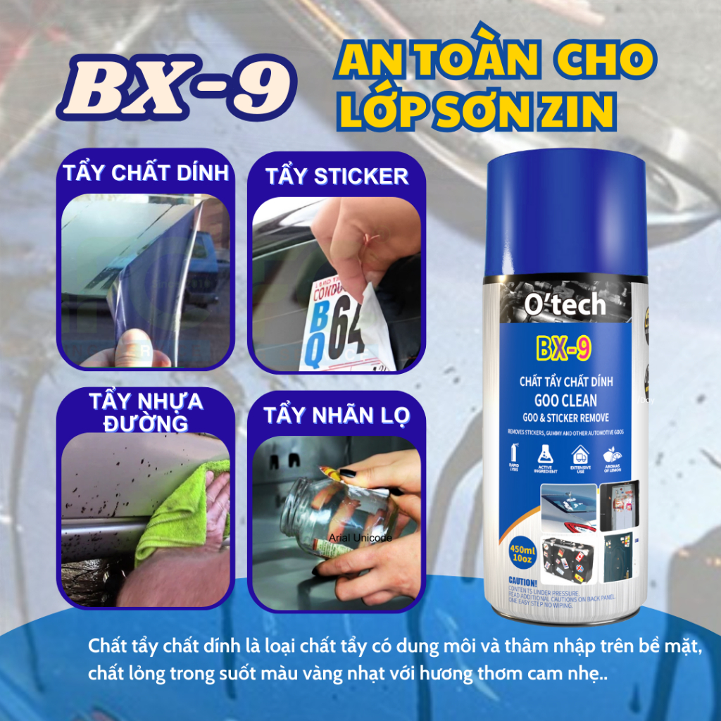 Chai xịt tẩy keo băng dính, keo dán sàn nhà , keo dán tường trang trí không hư sơn O'tech BX-9 450ml