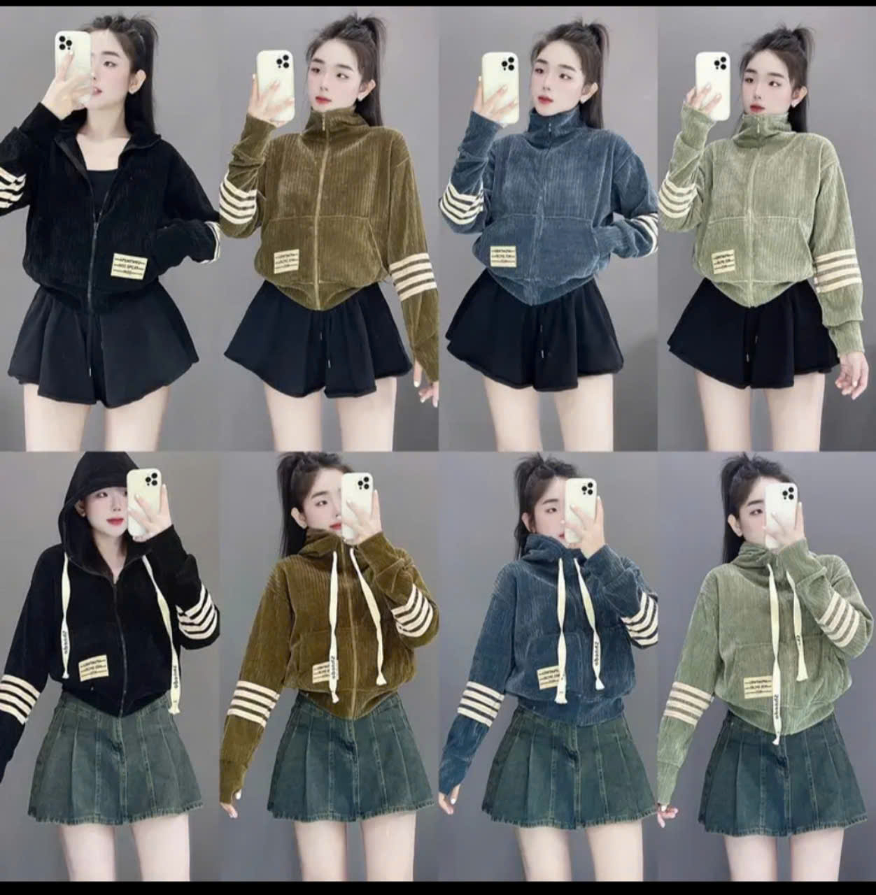 Áo khoác 6 túi nhung đôi sang trọng nữ Top Women Jachet