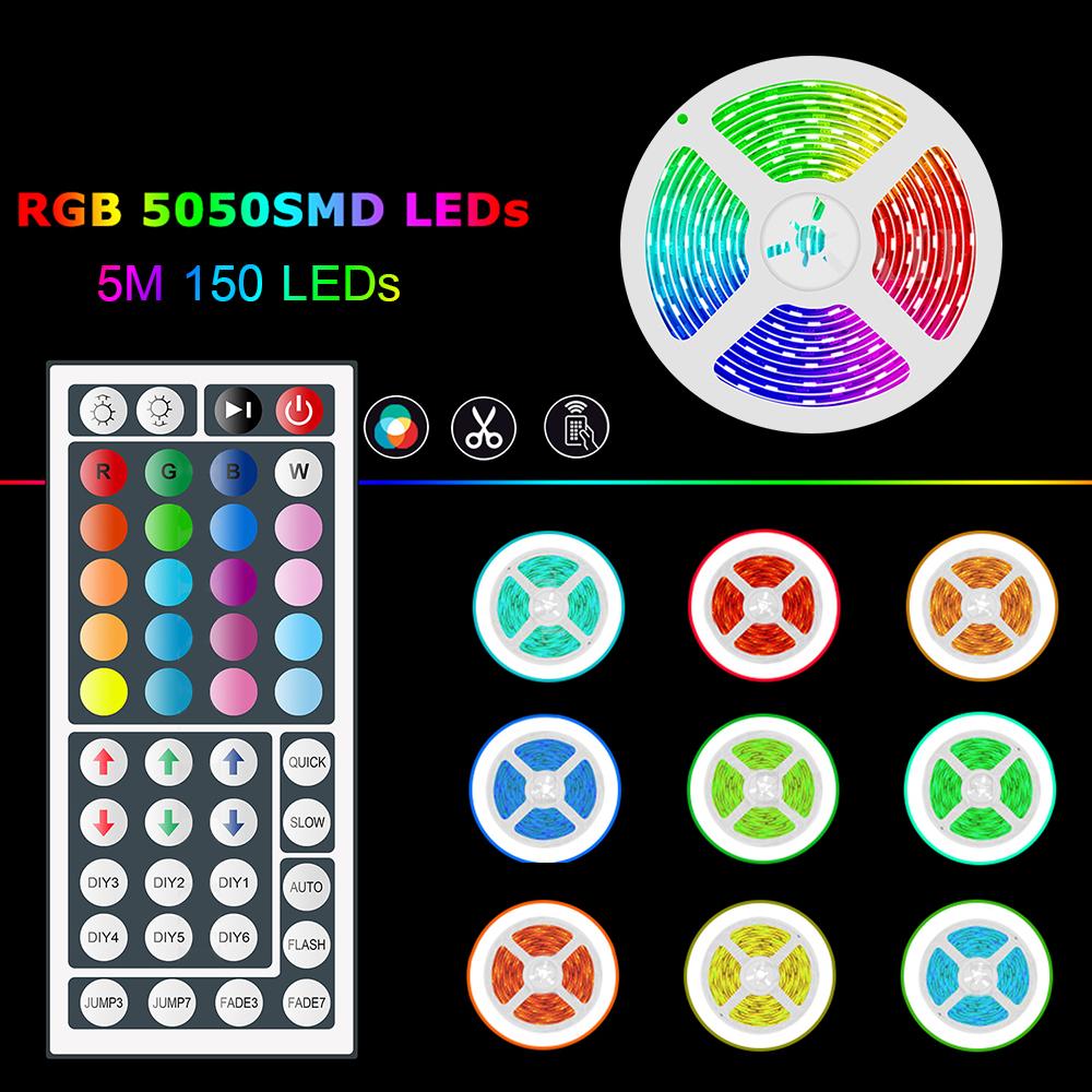 Cuộn đèn LED 16,4ft với 150 đèn led với 44 phím điều khiển 20 màu 6 chế độ tự làm 8 chế độ cài sẵn 5050 màu