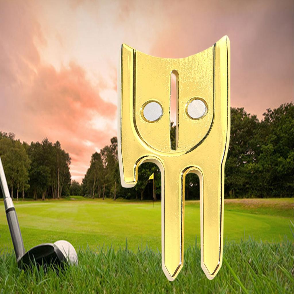 Golf Divot Tool Ball Marker Bottle Opener Green Repair Fork Golden