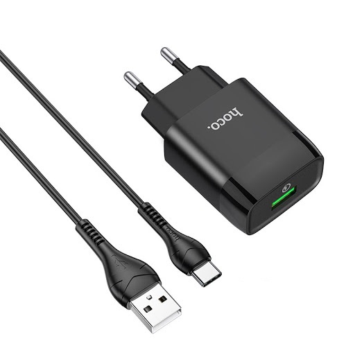 Bộ sạc nhanh 18W Hoco C72Q chuôi dẹt chất liệu cao cấp kèm dây sạc Type-C dài 1M cho Android - Hàng chính hãng