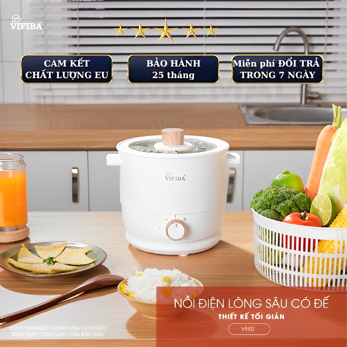 Nồi lẩu điện mini đa năng siêu tốc chống dính cao cấp Homea2z , nồi điện lòng sâu có đế và nồi tách rời