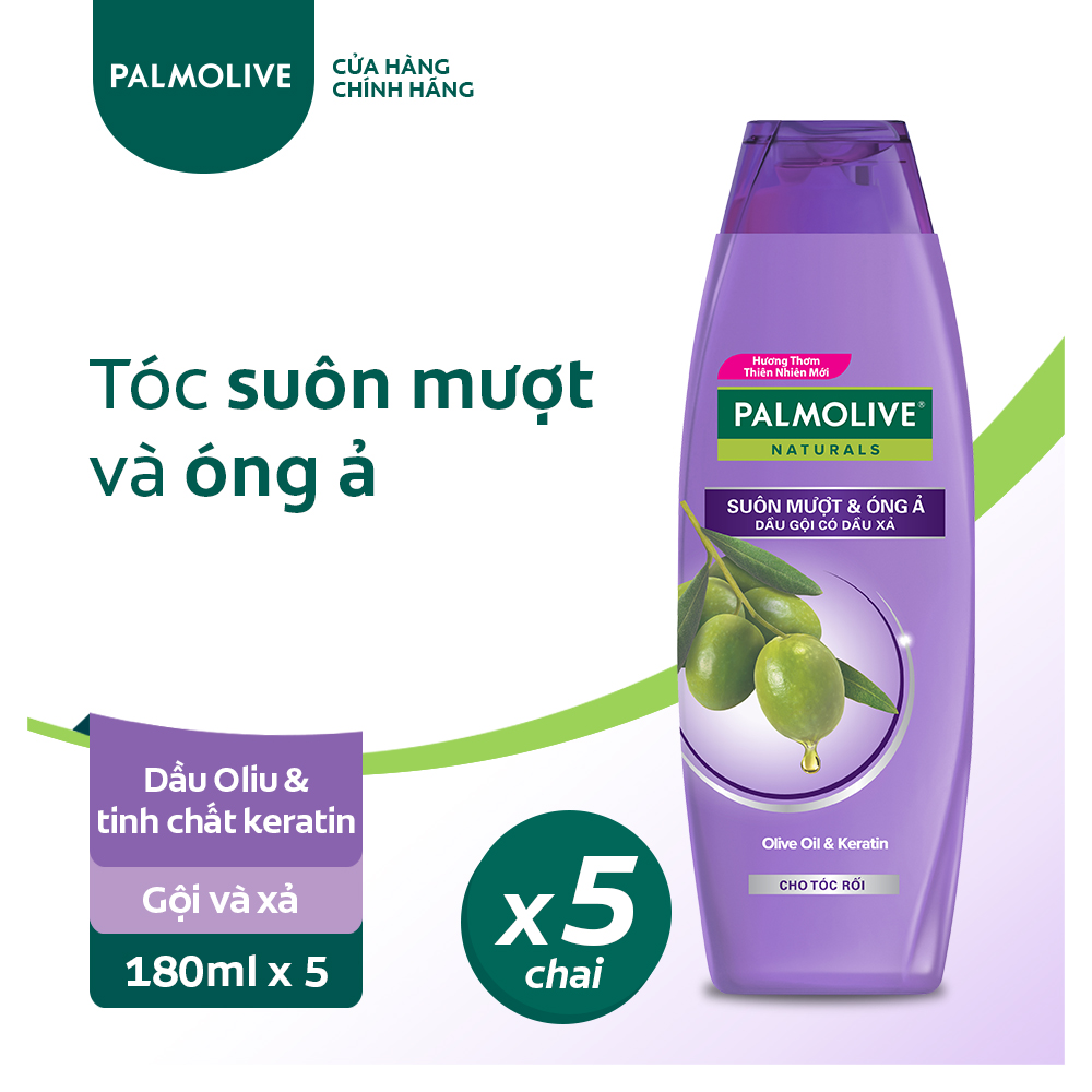 Bộ 5 chai dầu gội kèm dầu xả Palmolive Suôn Mượt Óng Ả từ Keratin 180ml/chai