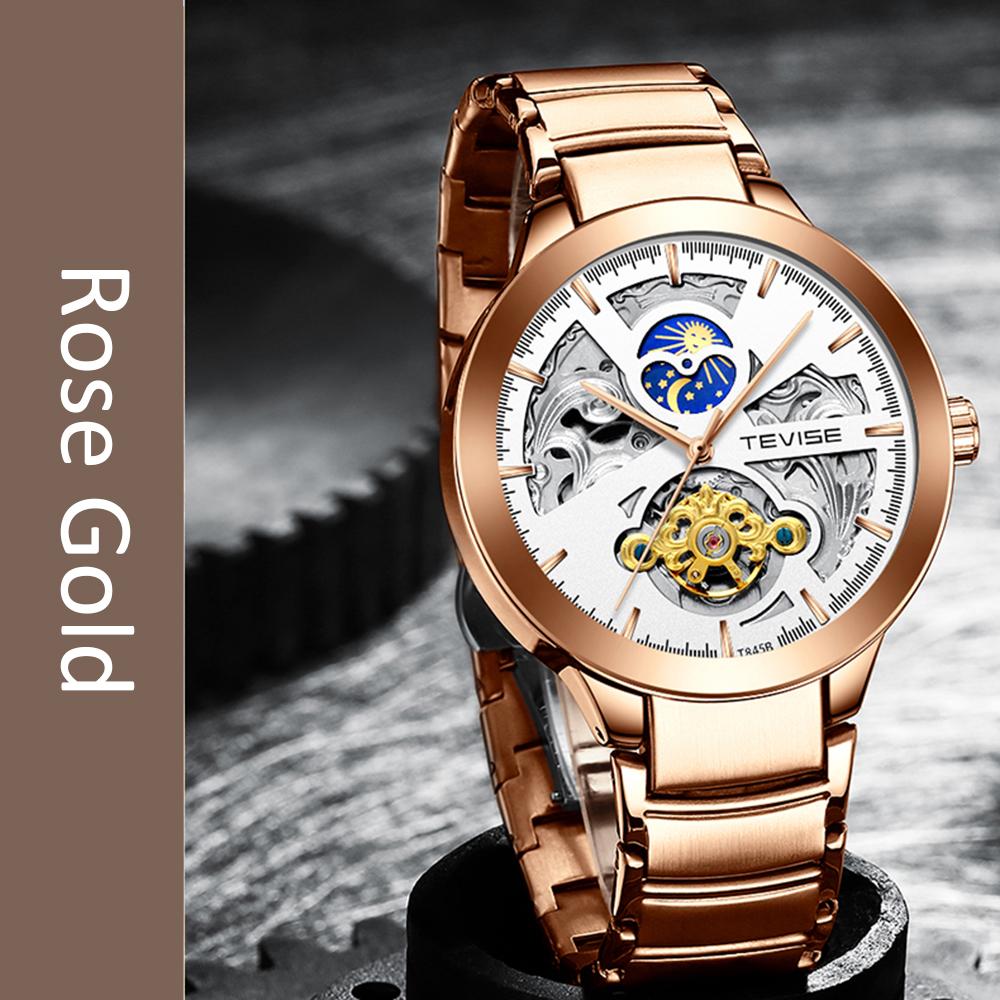 Đồng hồ cơ TEVISE T845B Nam hiển thị thời gian hẹn giờ Dây đeo bằng thép không gỉ 3ATM Chống thấm nước