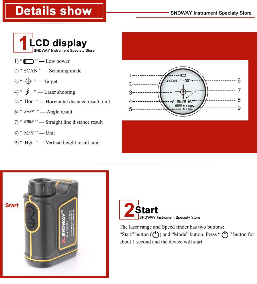 SNDWAY SW800 Ống Nhòm Đo Khoảng Cách, Đo Góc, Đo Tốc Độ Laser Siêu Xịn Có Màn LCD Kính Viễn Vọng Đo Xa SW-800B Dùng Trong Xây Dựng - Thể Thao - Dã Ngoại Bản Nâng Cấp - Hàng Chính Hãng