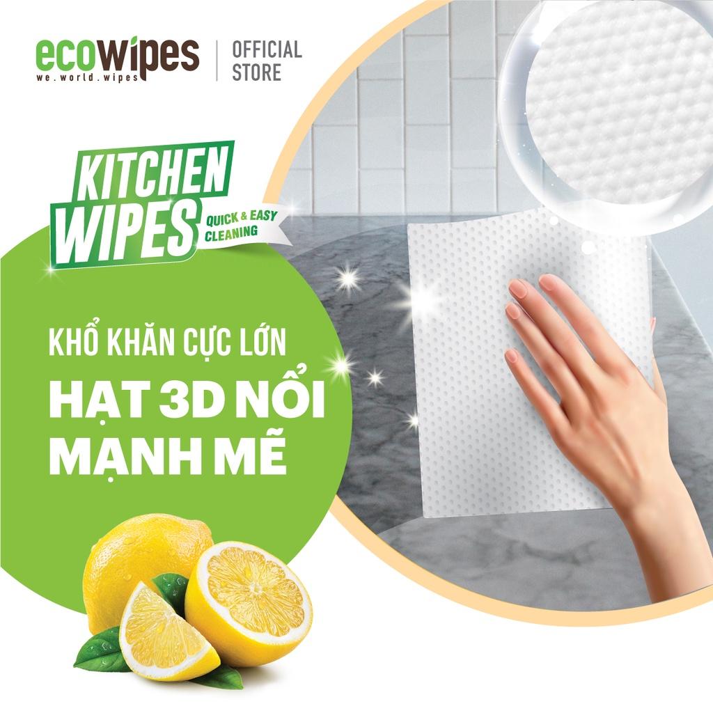 Khăn giấy ướt lau bếp Ecowipes khổ lớn 30x20 cm Kitchen Wipes gói 42 tờ loại bỏ dầu mỡ và vết bẩn nhanh chóng