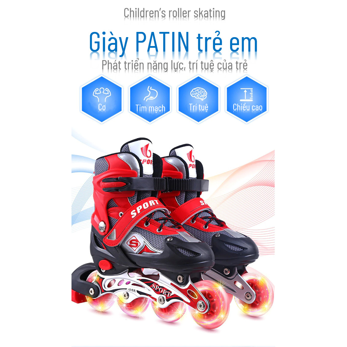 Giày patin cho trẻ - Giày trượt patin trẻ em - Giày patin cho bé- Thể thao ngoài trời, hoạt động ngoài trời - Dành cho trẻ từ 3-15 tuổi - Tặng Bộ Bảo Hộ An Toàn Cho Bé [ Loại 8 bánh có đèn phát sáng