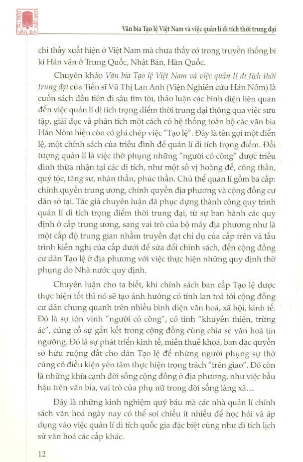 Văn Bia Tạo Lệ Việt Nam Và Việc Quản Lý Di Tích Thời Trung Đại
