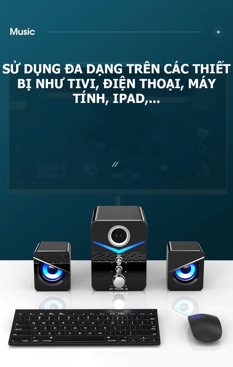 Loa vi tính có bluetooth MC-D211 thiết kế hiện đại với đèn led màu xanh âm thanh sống động