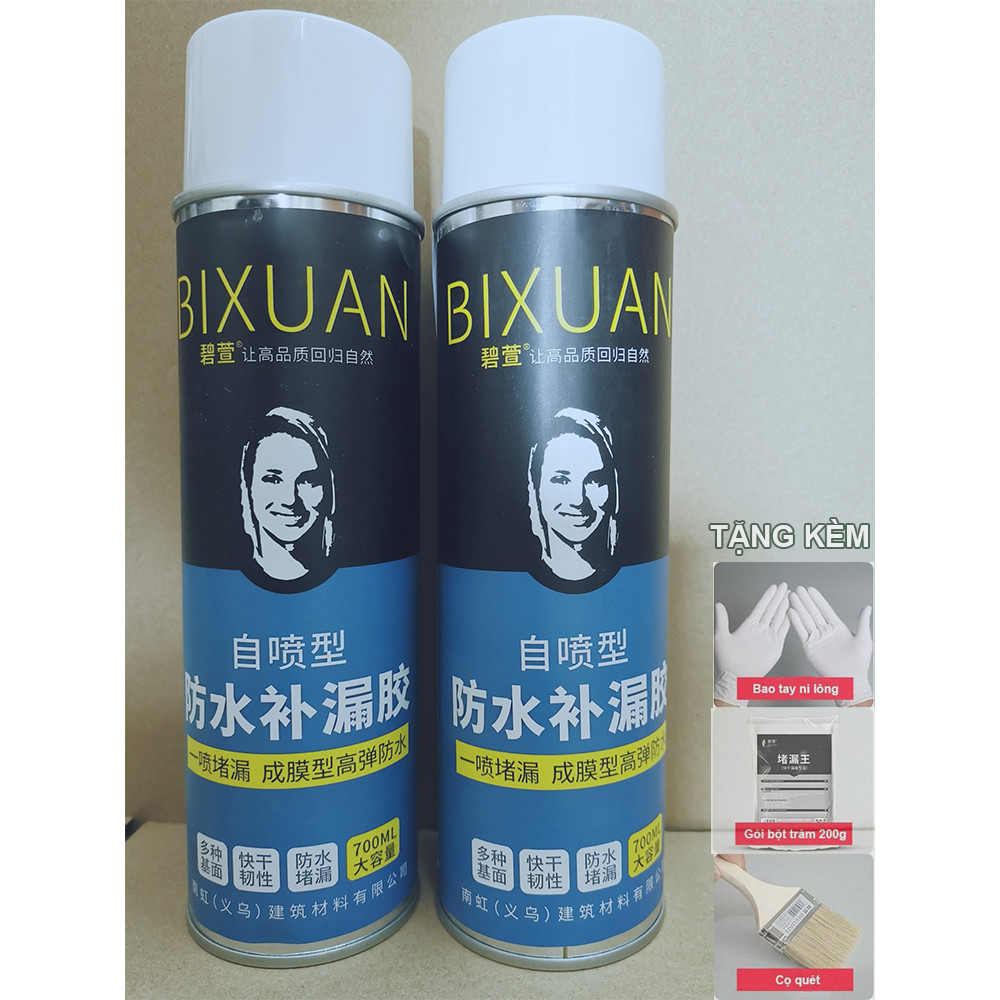 Combo 2 bình xịt sơn chống thấm trần nhà Bixuan dung tích lớn 700ml, sơn chống thấm tường công nghệ Thụy Sĩ