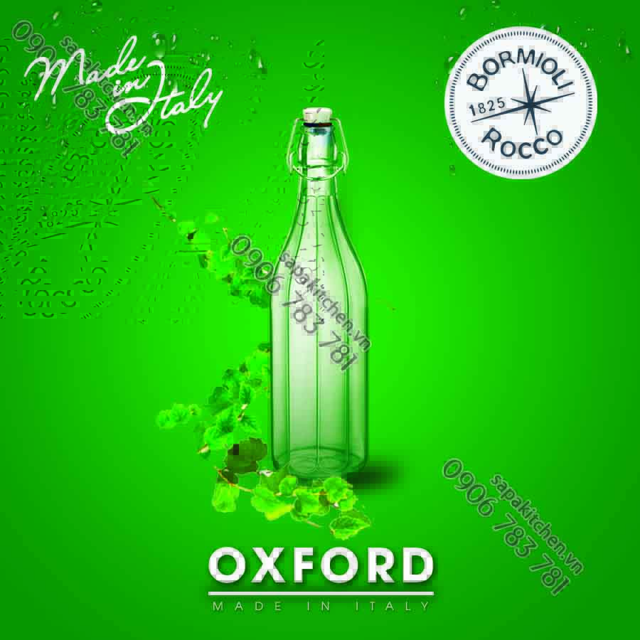 Chai Thủy Tinh Nắp Cài Kín Hơi Oxford Bormioli Rocco - 1 Lít