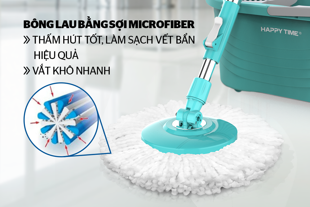 Bộ lau nhà xoay 360 độ HAPPY TIME KH-CL330PB - Hàng chính hãng