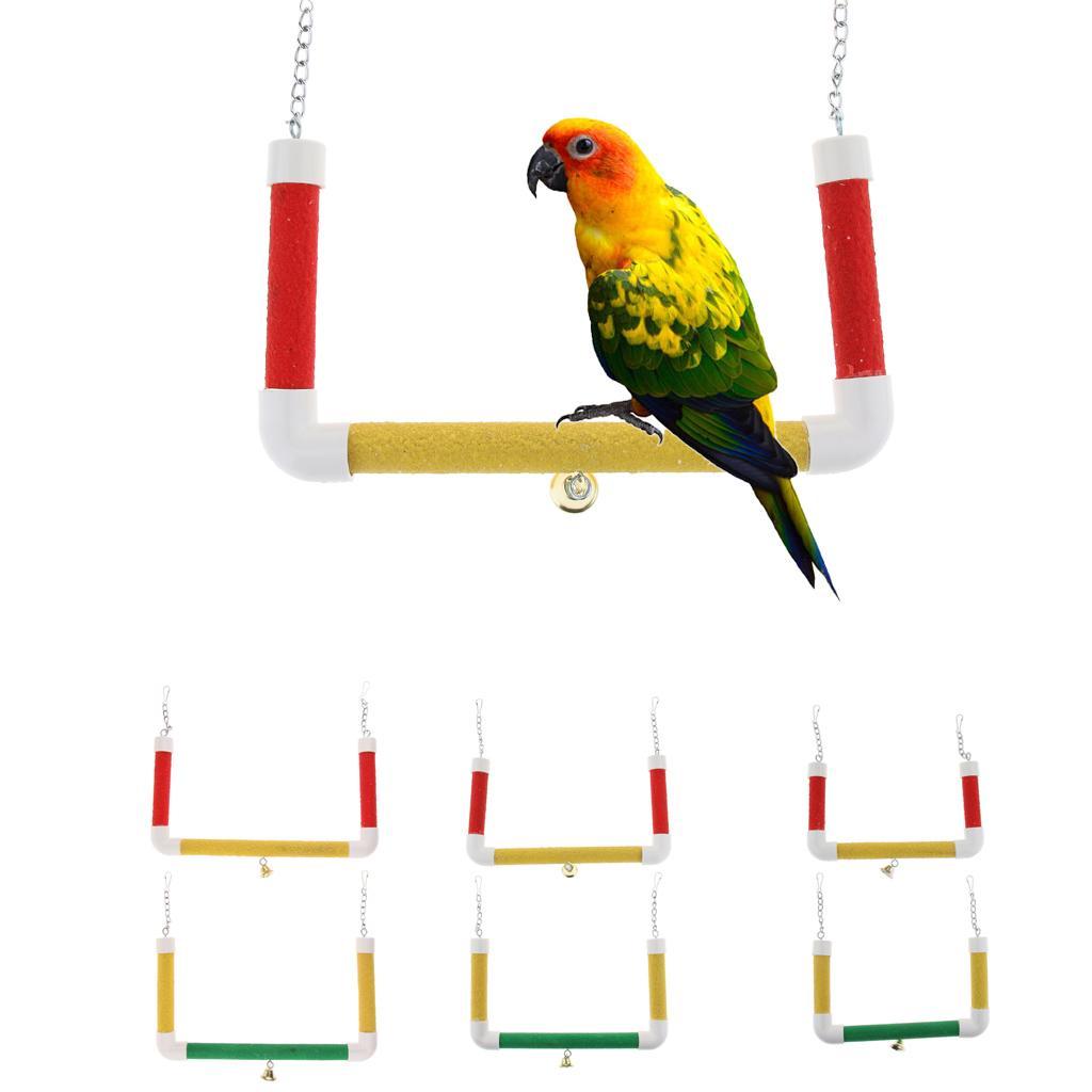 Pet Bird Parrot Cage Hanging Stand Wood Swing