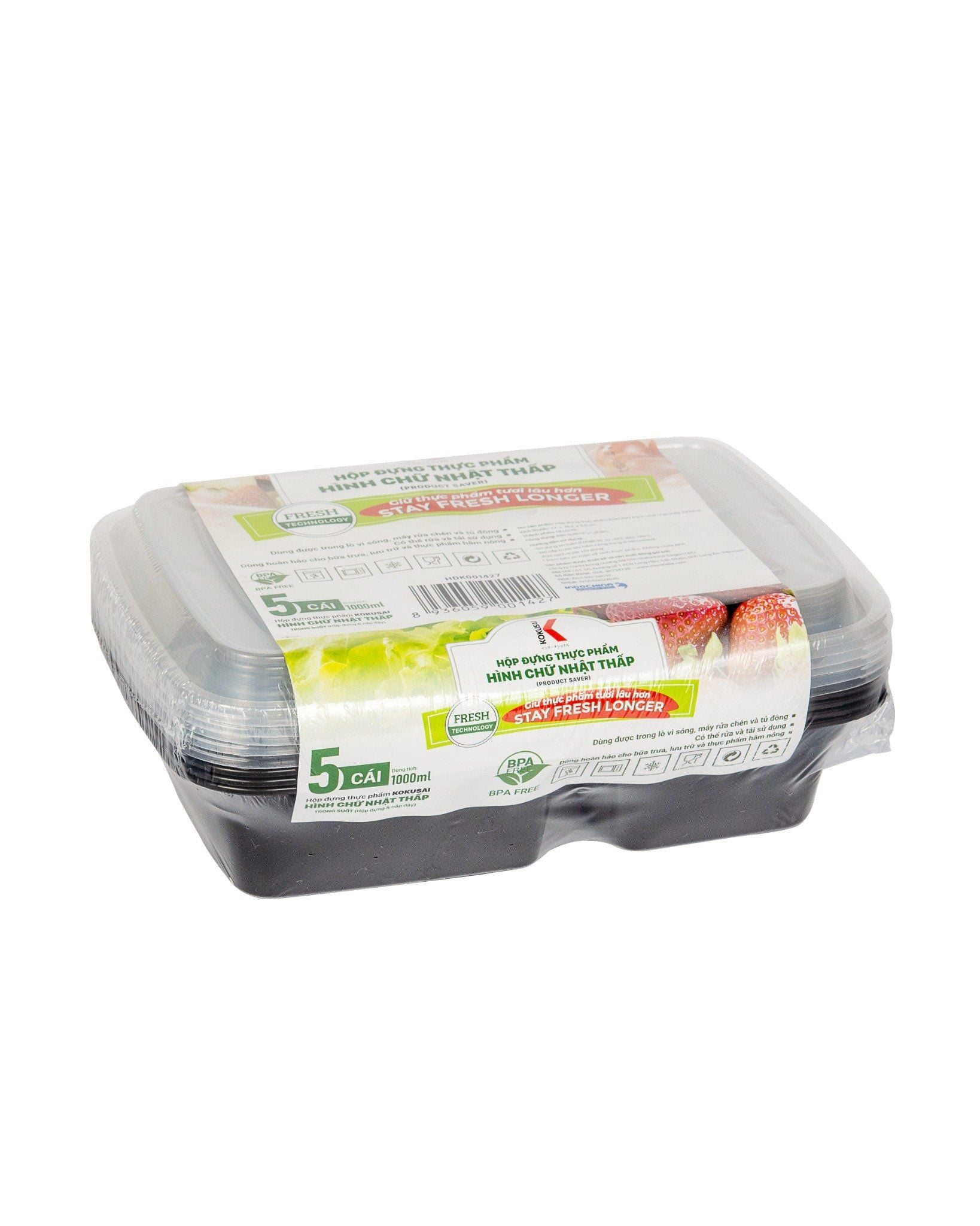 Hộp đựng thực phẩm Kokusai hình chữ nhật thấp 1000ml, dùng được cho lò vi sóng – HDK001427 - Hàng chính hãng