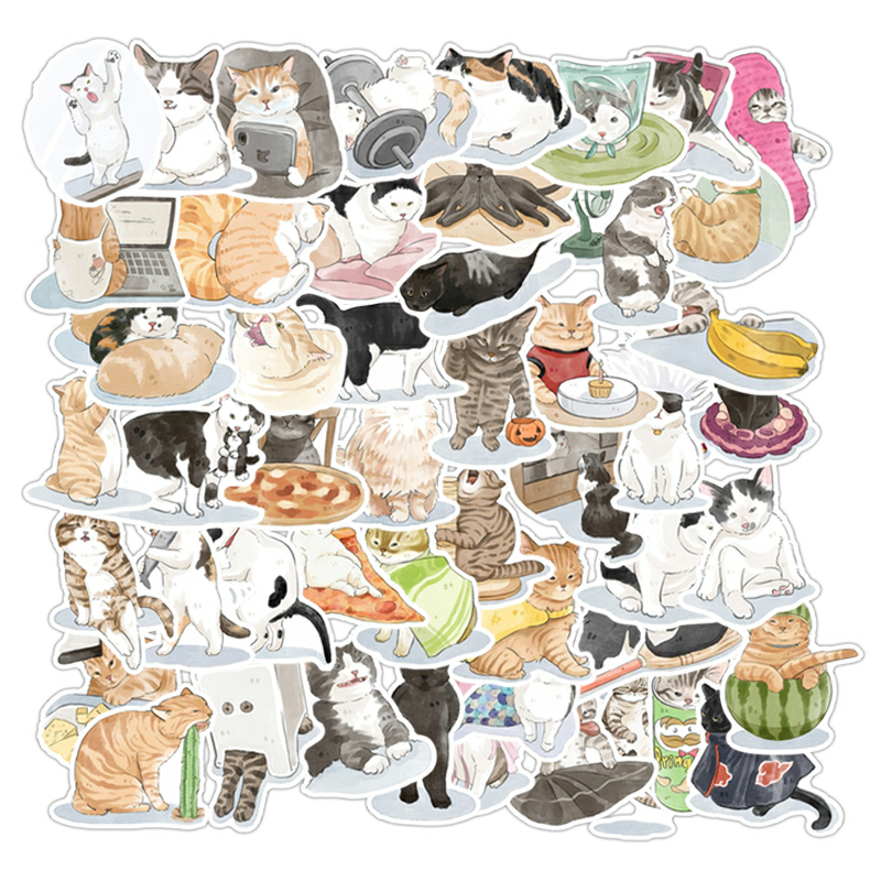 Sticker mèo màu nước mèo đáng yêu cute Dán Vali, Mũ Bảo Hiểm, Laptop, Guitar, Ván Trượt