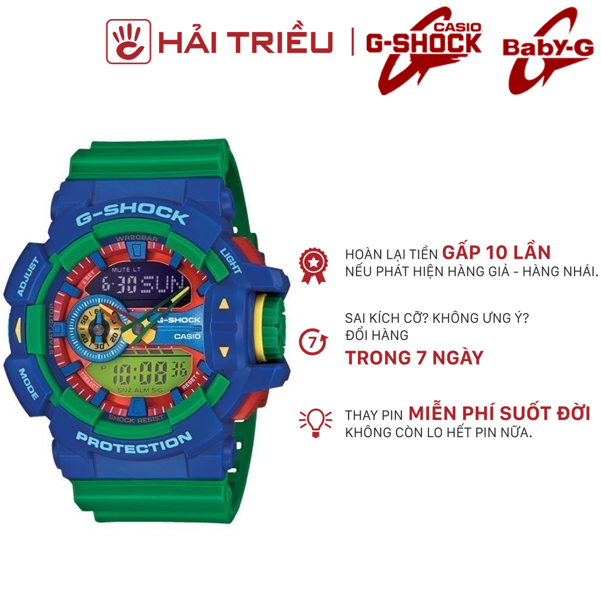 Đồng Hồ Nam Casio G-Shock-Ga-400-2Adr-Tròn Nam Ngũ Sắc Kim Hình Điện Tử Dcs Xanh (Kèm Hộp Có Mã)