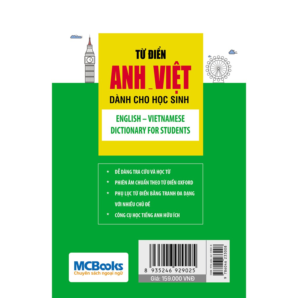 Sách - Từ điển Anh Việt dành cho học sinh (bìa xanh lá cây) - MC