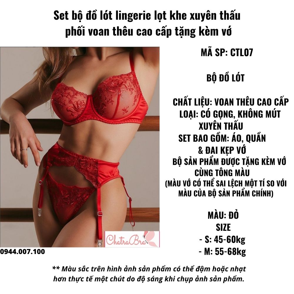 Set bộ đồ lót lingerie lọt khe  xuyên thấu phối voan thêu cao cấp