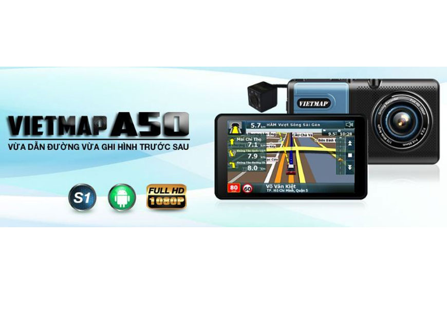 Camera hành Trình Ô Tô ( Ghi Hình Trước + Sau và Tích Hợp Dẫn Đường GPS) VIETMAP A50 - Tặng thẻ nhớ 32G - Hàng chính hãng