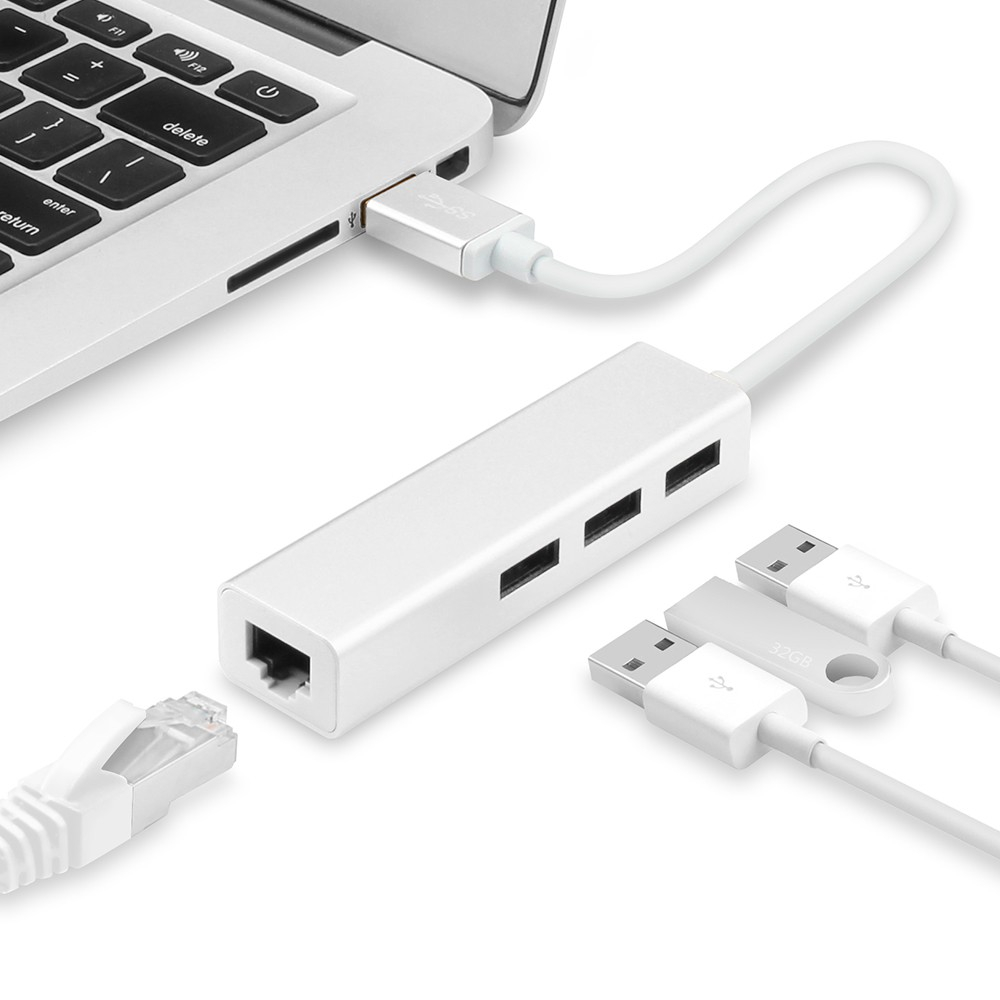 Cáp chuyển đổi TypeC ra Lan có hỗ trợ 3 cổng USB