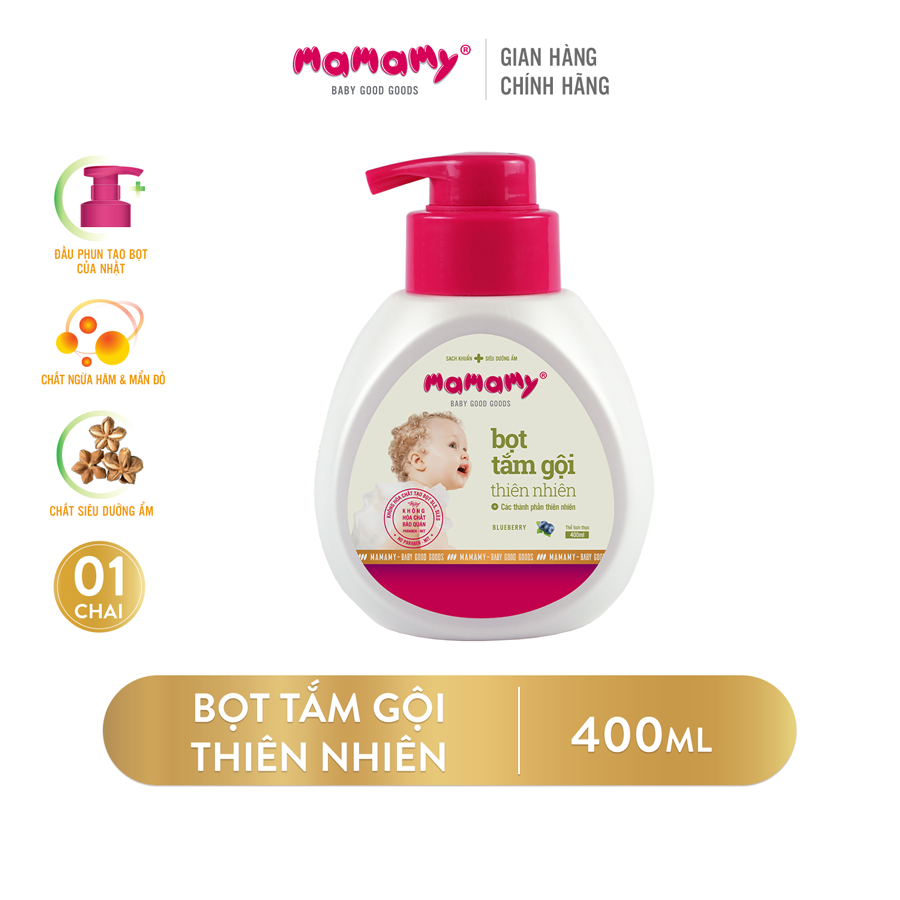 Bọt Tắm Gội 2 In 1 Thiên Nhiên Siêu Kháng Khuẩn An Toàn Cho Trẻ Mamamy (400ml)