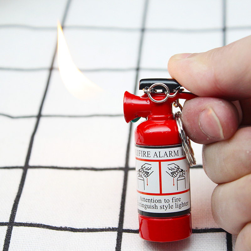 Hột quẹt bật lửa móc khóa hình bình chữa cháy mini kim loại - xài gas
