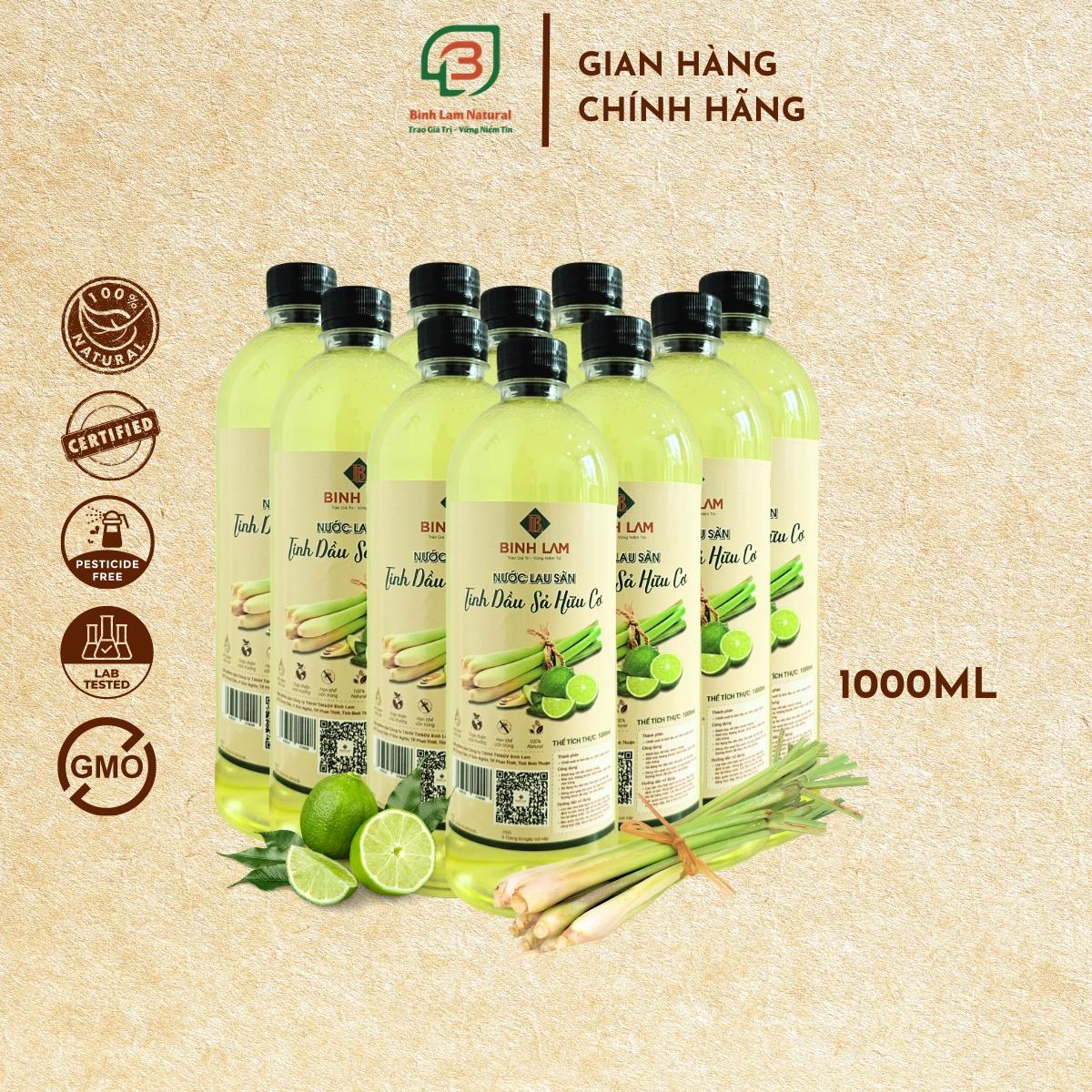 Combo 10 Nước lau sàn nhà tinh dầu sả hữu cơ đuổi muỗi, khử mùi, diệt khuẩn, an toàn cho trẻ nhỏ Bình Lam Natural 1000ml