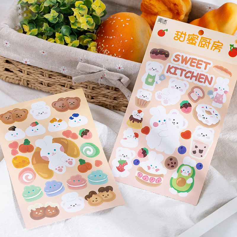 Set 2 tấm sticker hoạt hình Gấu Kem - Bộ nhãn dán trang trí sổ tay bullet journal - M450