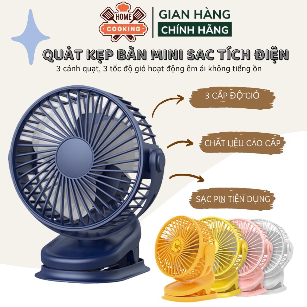 Quạt mini, quạt kẹp bàn sạc tích điện 3 tốc độ gió sạc pin usb tiện dụng xoay 720 độ, hoạt động êm ái, bảo hành 12 tháng