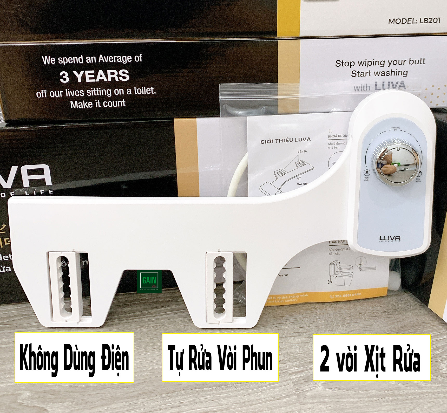 Vòi Rửa Xịt Vệ Sinh Thông Minh Luva Bidet LB201, 2 Vòi Rửa, Hàng Chính Hãng, Không Dùng Điện, Tự Rửa Vòi Phun