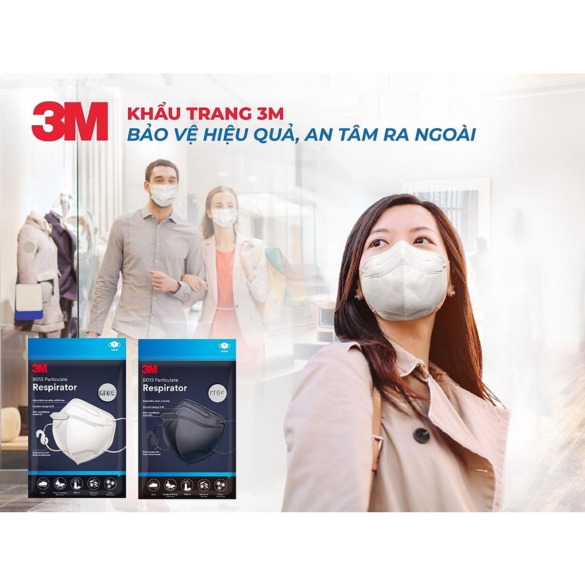 Khẩu Trang 3M KF94 9013 | 3M KN95 9513 Đạt Chuẩn FDA Lọc &gt;95% Bụi Mịn PM2.5 Nhập Khẩu Hàn Quốc - Hàng Chính Hãng 3M - Khẩu Trang Y Tế Chuẩn 3D Mask, Thiết Kế Thoải Mái Khi Đeo